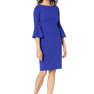 Calvin Klein 3/4 Bell Sleeve Boat Neck Sheath Dress